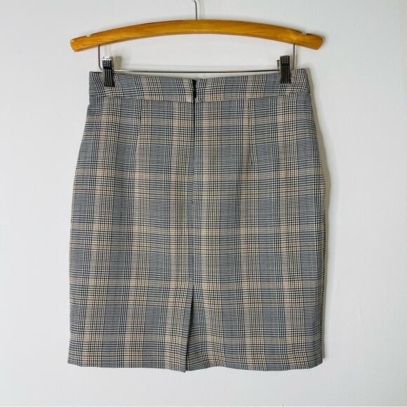 H&M black white tan plaid button sailor preppy stretchy pencil midi skirt 6 - Picture 5 of 8